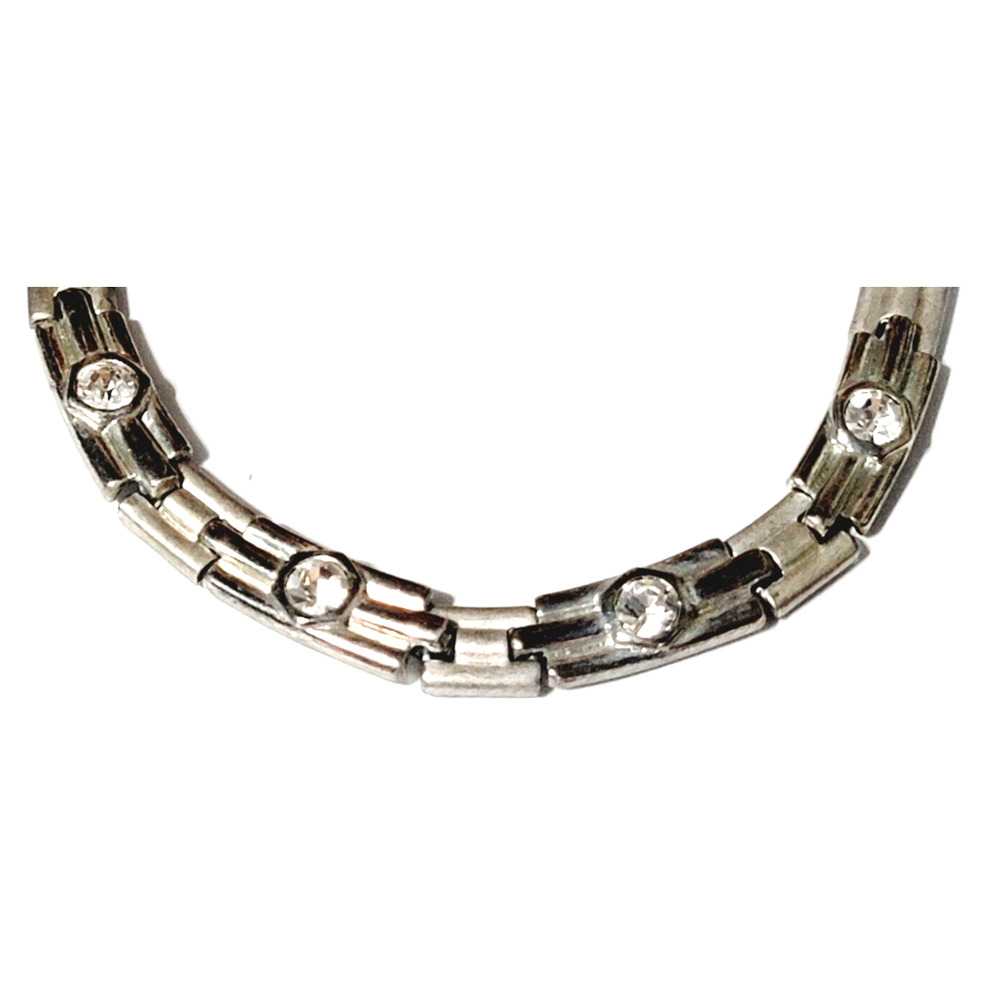 Rhinestone Collar Necklace Silver-tone Links 17”‎ Long Statement Jewelry sn01-27